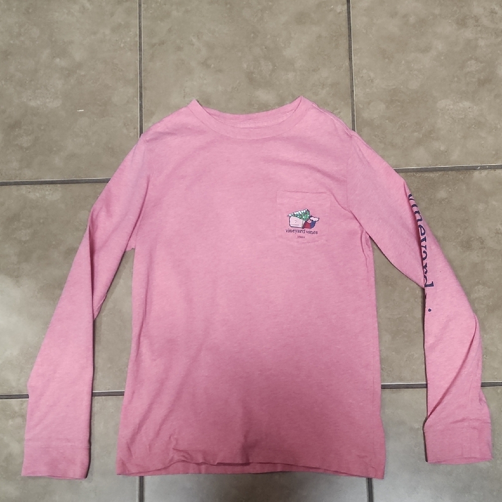 Vineyard Vines Pink Merry Christmas Texas Long Sleeve Small Kids Shirt